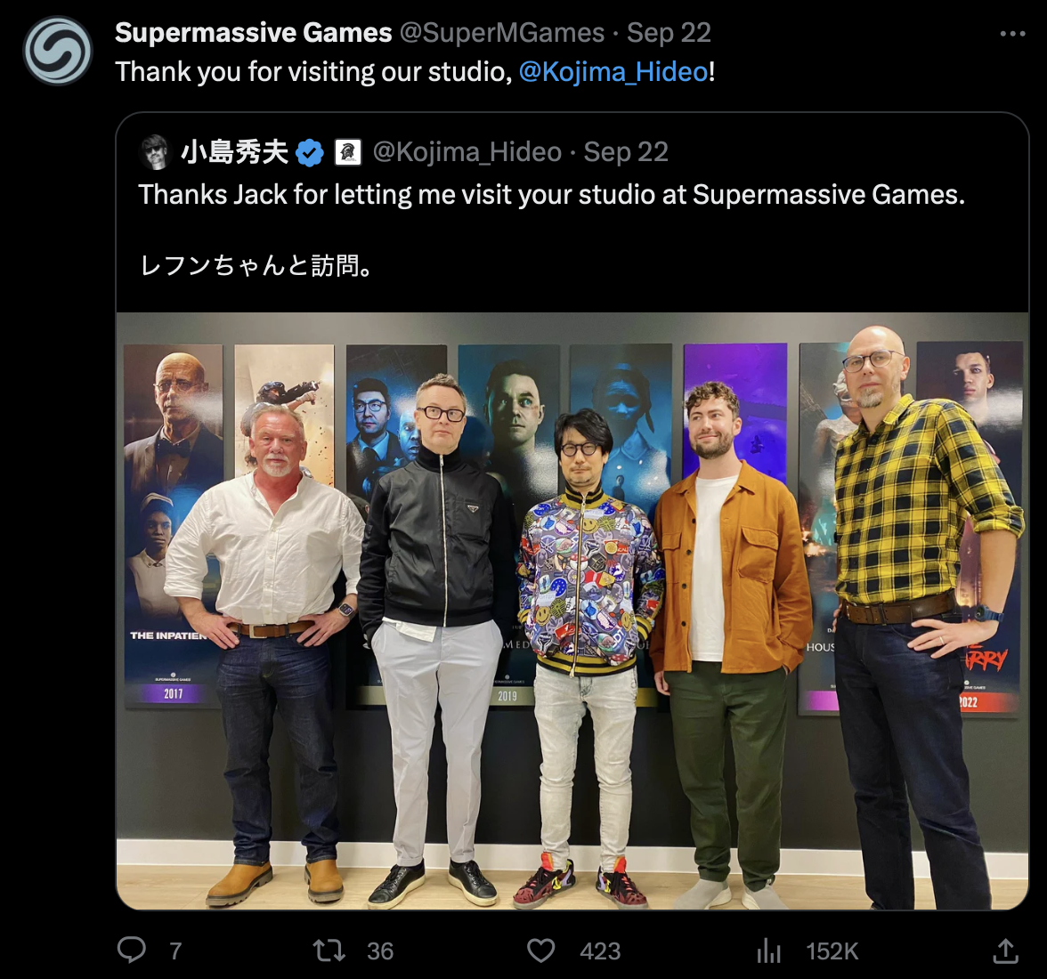 Hideo Kojima and Nicolas Winding with some of the team at Supermassive Games